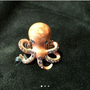 Adjustable peach color rhinestone octopus ring